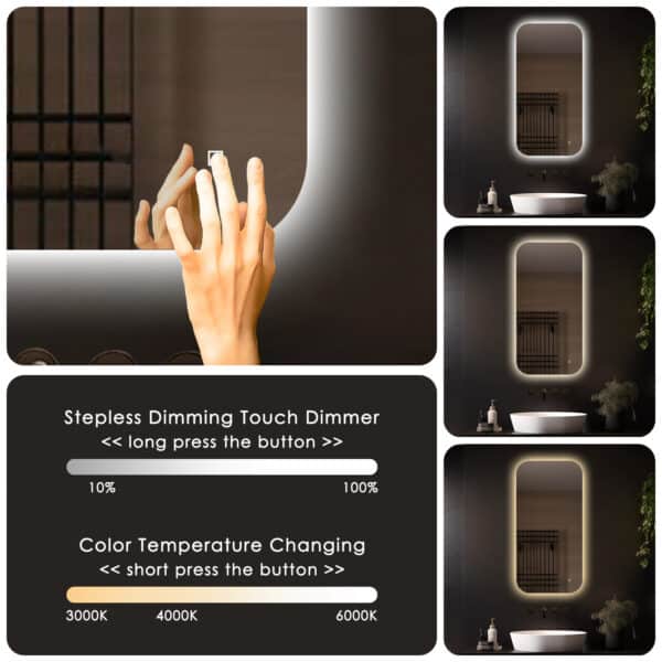 Badkamerspiegel_rechthoekigespiegel_dimbaar_kleurentemperatuur_instelbaar_3000k_4000k_6000k