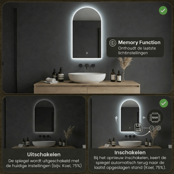 Badkamerspiegel Arch met lichtgeheugen