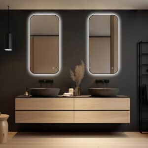 Badkamerspiegel Monaco 50×100, 2 naast elkaar met zwarte lijst