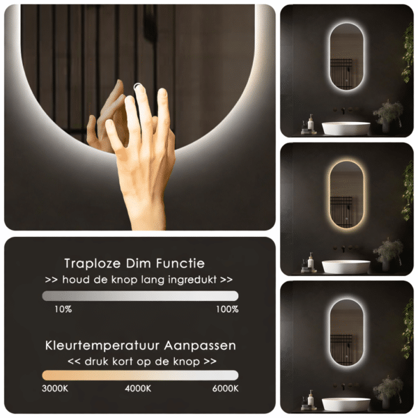 Badkamerspiegel_Fiona_spiegel_dimbaar_kleurentemperatuur_instelbaar_3000k_4000k_6000k