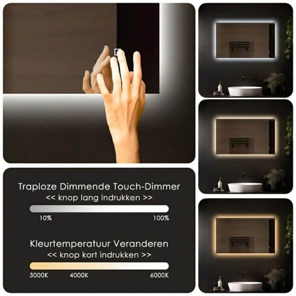 Badkamerspiegel_dimbaar_kleurentemperatuur_instelbaar_3000k_4000k_6000k
