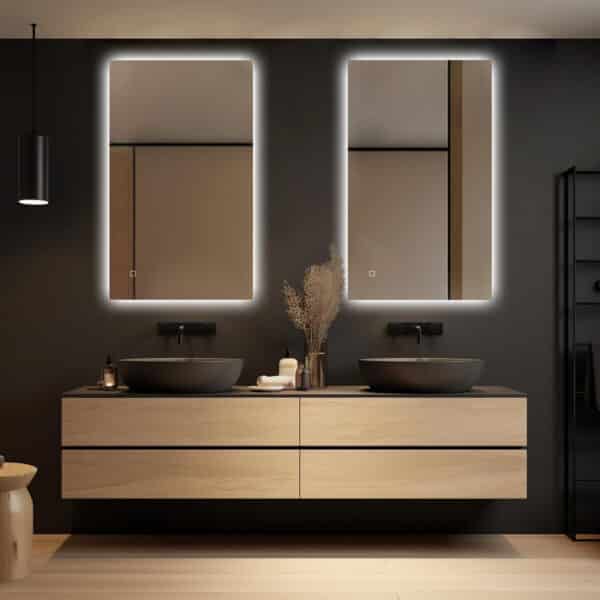 Badkamerspiegel Livorno 100×60, 2 naast elkaar zwarte achtergrond