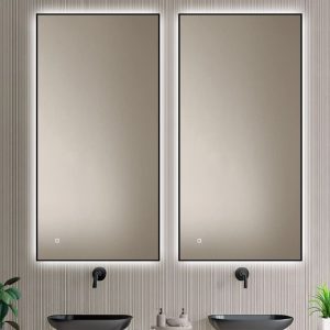 Badkamerspiegel Sorento 120×60, met zwarte lijst, verticaal 2 naast elkaar