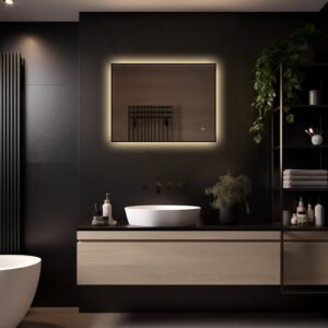 Badkamerspiegel Sorento 80x60, met zwarte lijst, licht variant 1