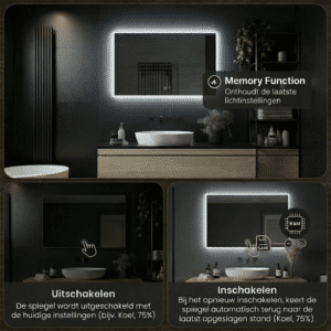 Vierkante Badkamerspiegel met lichtgeheugen