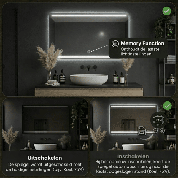 Badkamerspiegel Felix met lichtgeheugen