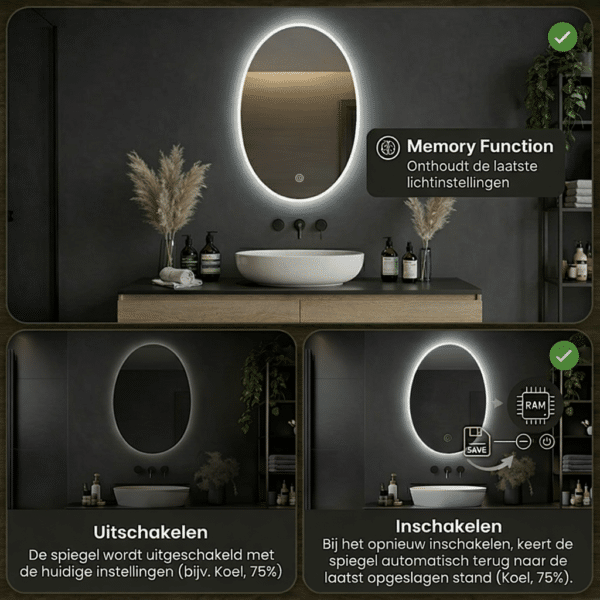Badkamerspiegel Rondo met lichtgeheugen