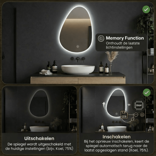 Badkamerspiegel Venus met lichtgeheugen