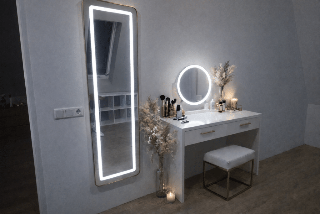 Passpiegel Ilumina goud, ophangen met beugels sfeer 1.1