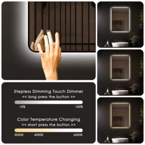 Badkamerspiegel Valencia 120x60, met zwarte lijst verlichting aanpassen