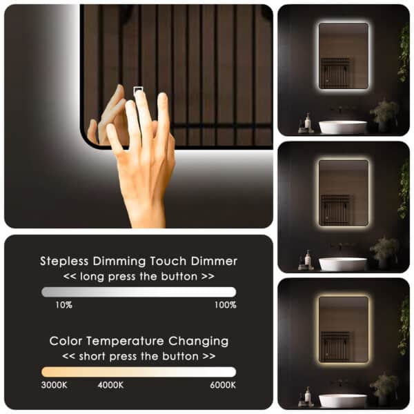 Badkamerspiegel Valencia 80x60 met zwarte lijst gekleurde verlichting