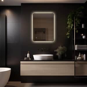 Badkamerspiegel Valencia 80x60 met zwarte lijst wit licht