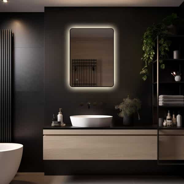 Badkamerspiegel Valencia 80x60 met zwarte lijst wit licht