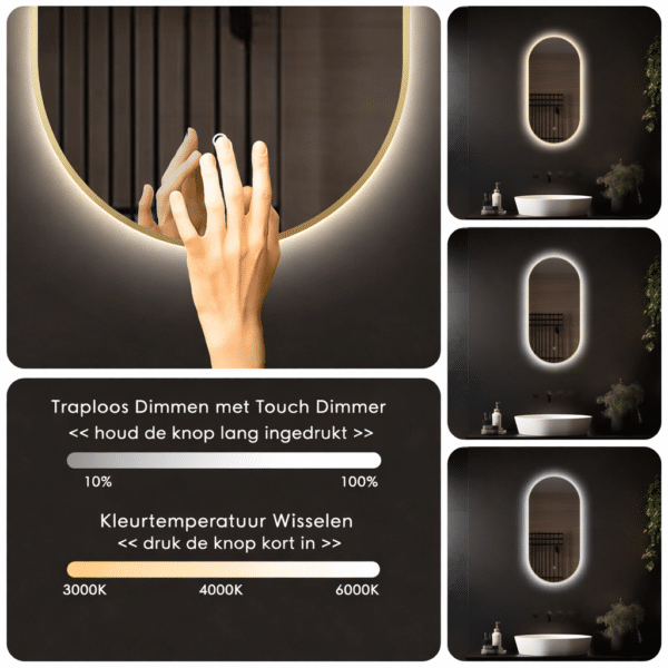 Badkamerspiegel_Aurelia_spiegel_dimbaar_kleurentemperatuur_instelbaar_3000k_4000k_6000k