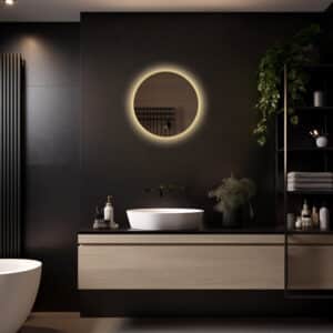 Badkamerspiegel Aurora 50×50, met Gouden Lijst licht variant 3