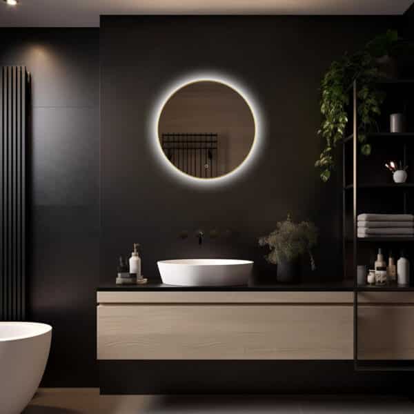 Badkamerspiegel Aurora 60×60, met Gouden Lijst licht variant 1