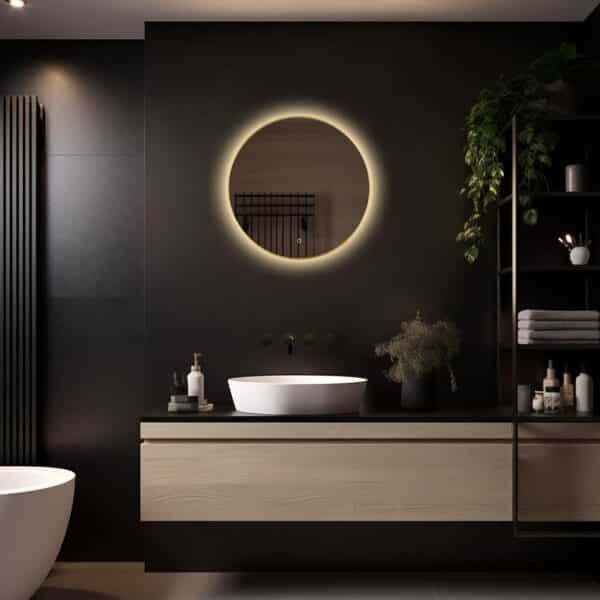 Badkamerspiegel Aurora 60×60, met Gouden Lijst licht variant 3