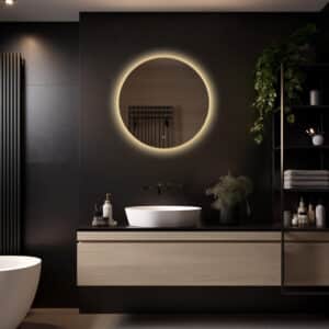 Badkamerspiegel Aurora 70×70, met Gouden Lijst licht variant 3