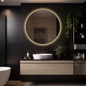Badkamerspiegel Ilona 100×100, met zwarte lijst licht variant 3