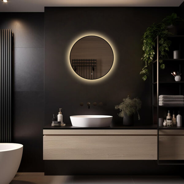 Badkamerspiegel Ilona 60×60, met zwarte lijst licht variant 3