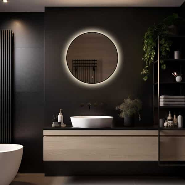 Badkamerspiegel Ilona 70×70, met zwarte lijst licht variant 2