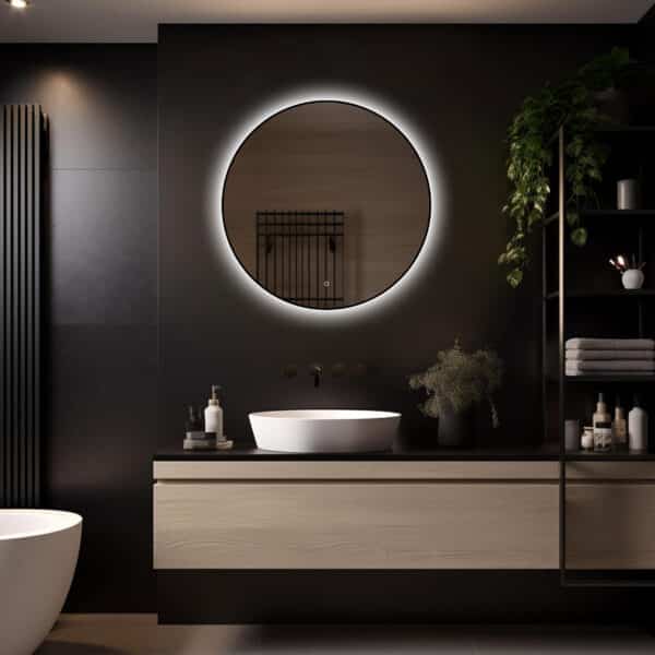 Badkamerspiegel Ilona 80×80, met zwarte lijst licht variant 1