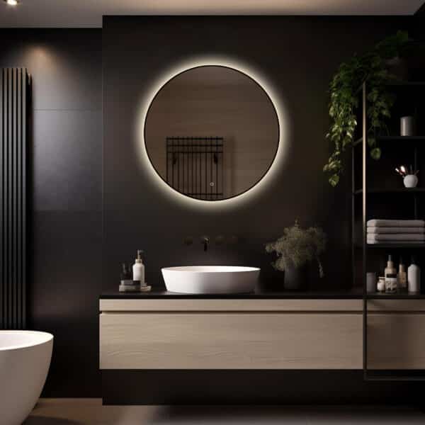 Badkamerspiegel Ilona 80×80, met zwarte lijst licht variant 2