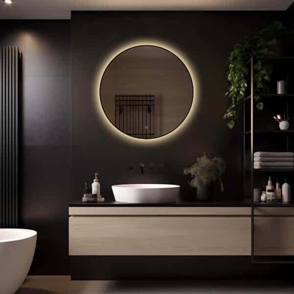 Badkamerspiegel Ilona 80×80, met zwarte lijst licht variant 3