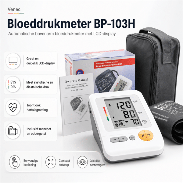 Bloeddrukmeter BP-103H van Venec – Automatische Bovenarm Bloeddrukmeter met LCD Display - sales