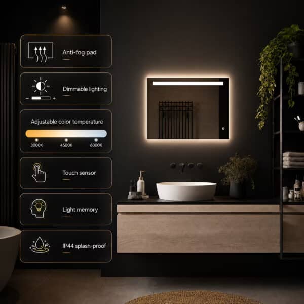 Badkamerspiegel Ambi LED 80×60 detail