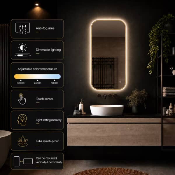 Badkamerspiegel Milano 100×50 , met gouden lijst detail (3)