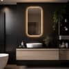 Badkamerspiegel Monaco 50×100, met zwarte lijst detail 3000k