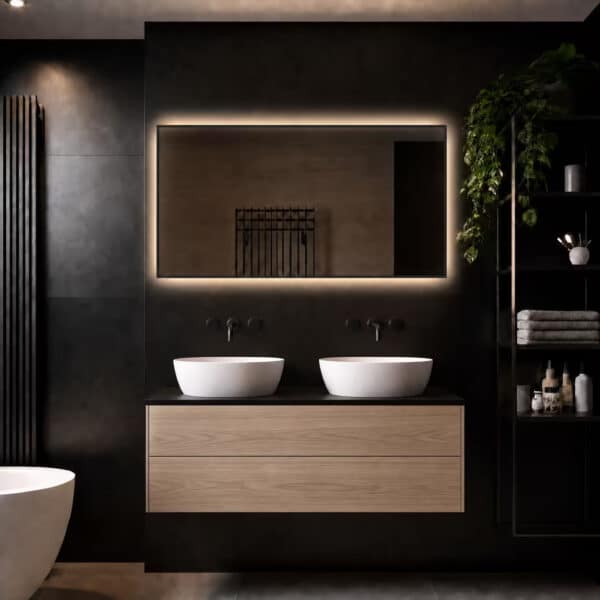 Badkamerspiegel Sorento 120×60, met zwarte lijst kleuren 3000k tot 6000k (1)