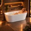 ALONI Halfvrijstaand Bad 170x78 cm – Glanzend Wit Incl. Afvoer & Clickwaste details (6)