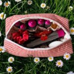La Lunore Cherry Toilettas – Rood Geruite Opbergtas met 4 Vakken en Katoen Afwerking