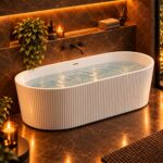 ALONI Muffly Vrijstaand Bad met Verticale Strepen 170x80 cm – Mat Wit | Incl. Afvoer & Clickwaste